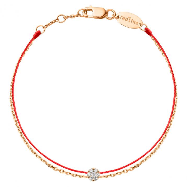 String Bracelet For Women with 0.05ct Round Diamond in Rose Gold Cluster Setting - Redline - 0++