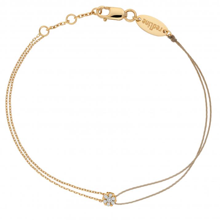 String-Chain Bracelet For Women with 0.05ct Round Diamond in Yellow Gold Cluster Setting - Redline - 0++