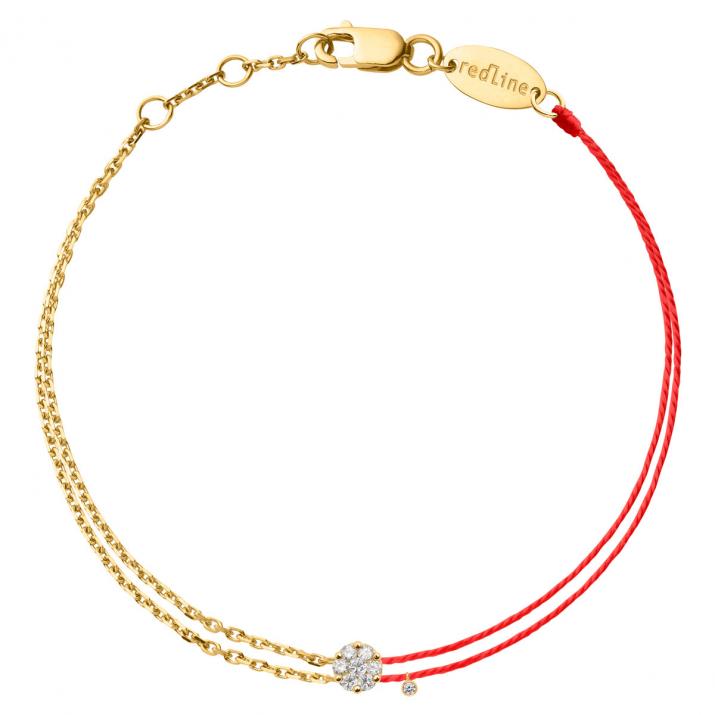 String-Chain Bracelet For Women with 0.06ct Round Diamond in Yellow Gold Cluster Setting - Redline - 0++