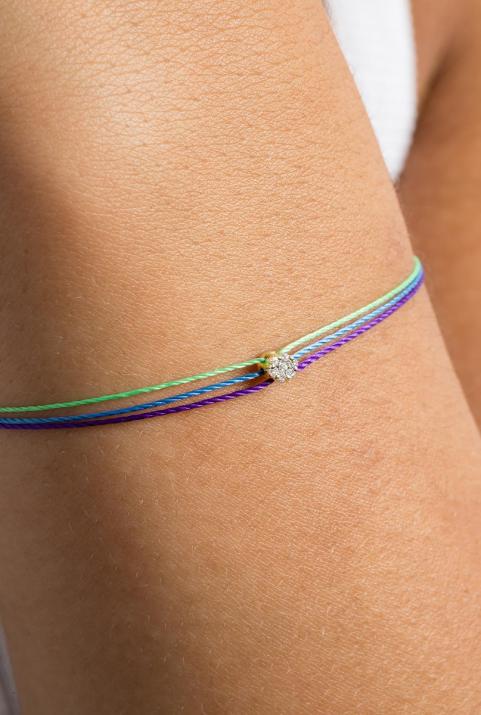 Mutli string bracelet with 0.05ct diamonds in yellow gold cluster style setting - Redline - 0++