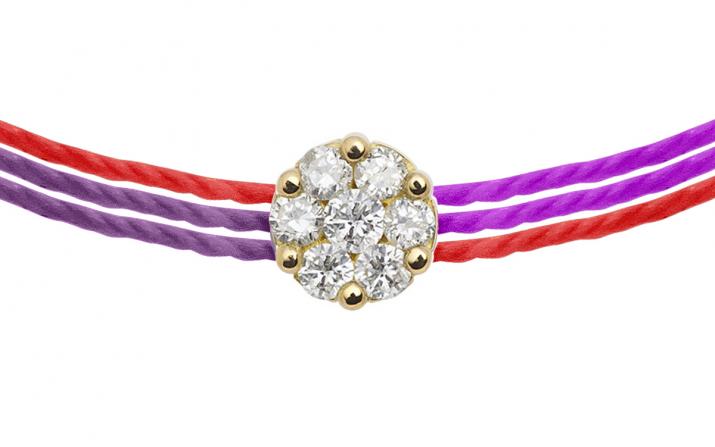 Mutli string bracelet with 0.05ct diamonds in yellow gold cluster style setting - Redline - 0++