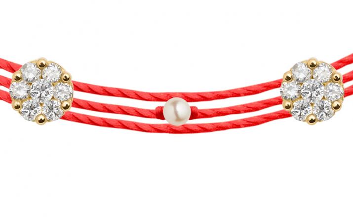 Multistring Bracelet For Women with 0.10ct Round Diamond in Yellow Gold Cluster Setting - Redline - 0++