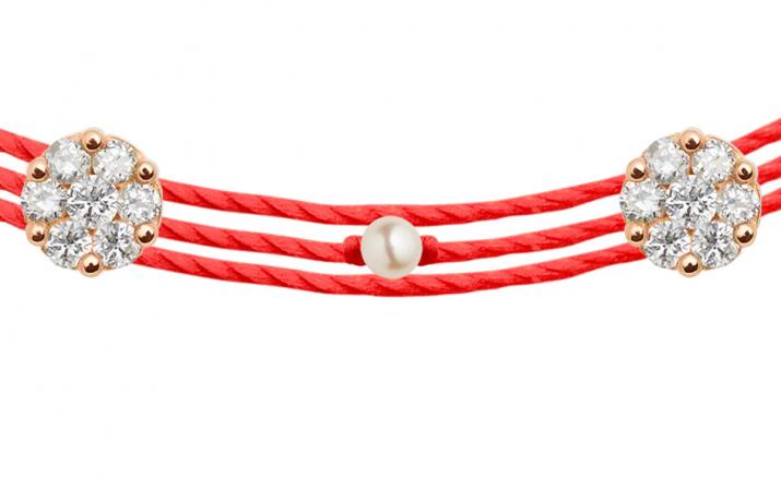 Multistring Bracelet For Women with 0.10ct Round Diamond in Rose Gold Cluster Setting - Redline - 0++