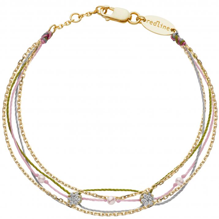 Multistring Bracelet For Women with 0.10ct Round Diamond in Yellow Gold Cluster Setting - Redline - 0++