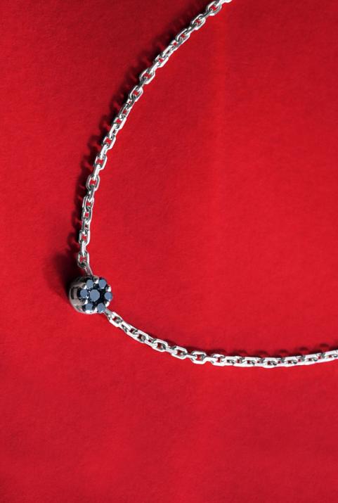 Chain Bracelet For Men with 0.05ct Round Black Diamond in White Gold Cluster Setting - Redline - 0++