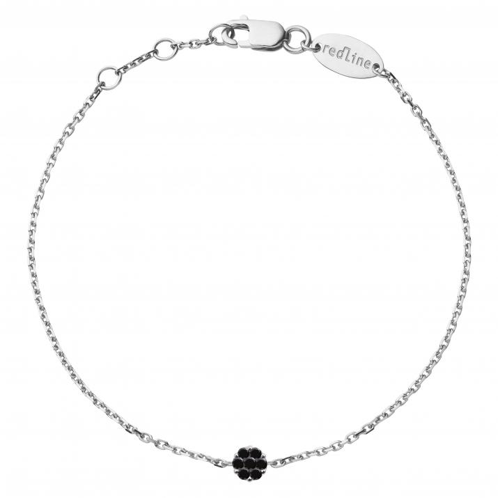 Chain bracelet with 0.05ct black diamonds in white gold cluster style setting - Redline - 0++