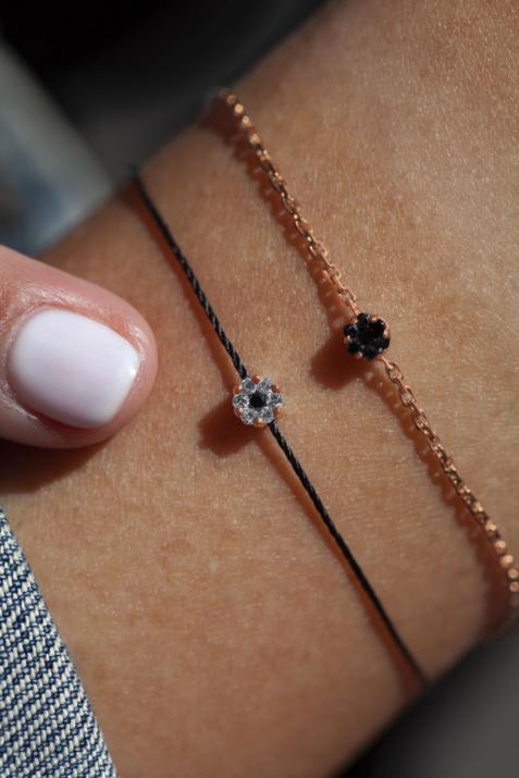 Chain bracelet with 0.05ct black diamonds in rose gold cluster style setting - Redline - 0++