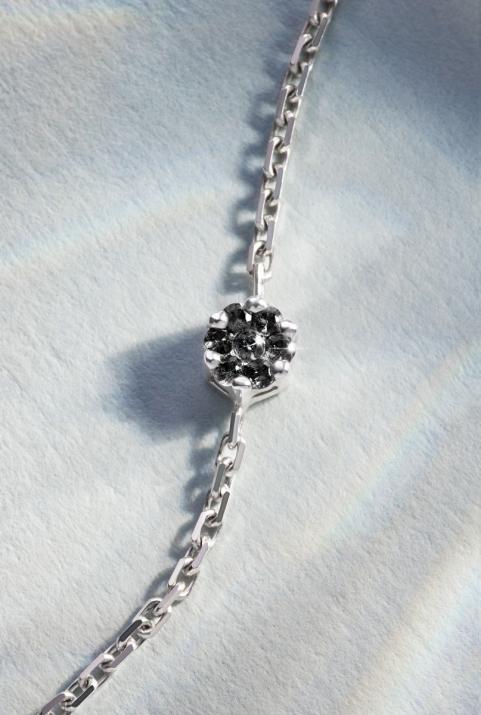 Chain Bracelet For Men with 0.05ct Round Black Diamond in White Gold Cluster Setting - Redline - 0++