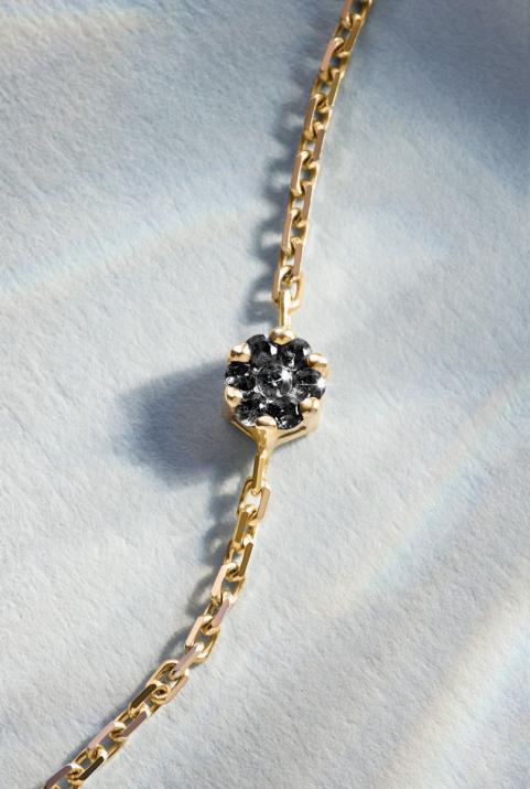Chain bracelet with 0.05ct black diamonds in yellow gold cluster style setting - Redline - 0++