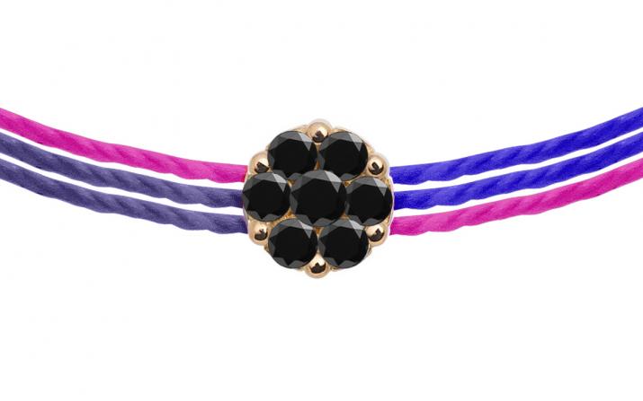 Multi string bracelet with 0.05ct black diamonds in rose gold cluster style setting - Redline - 0++