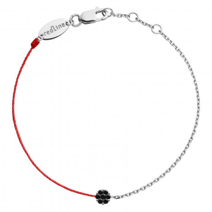 String-Chain Bracelet For Women with 0.05ct Black Diamond in White Gold Cluster Setting - Redline - 0++