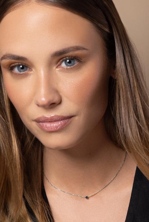 Chain Necklace For Women with 0.05ct Round Black Diamond in White Gold Cluster Setting - Redline - 0++