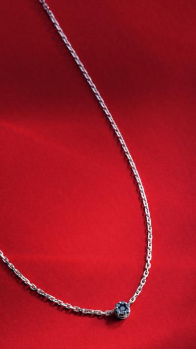 Chain Necklace For Women with 0.05ct Round Black Diamond in White Gold Cluster Setting - Redline - 0++