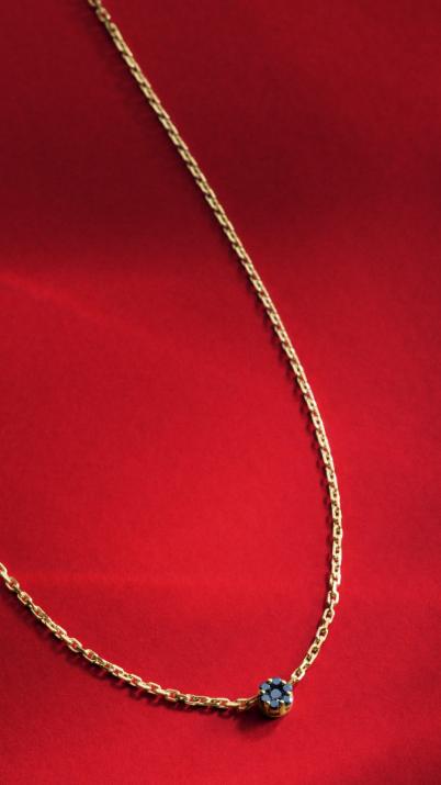 Chain Necklace For Women with 0.05ct Round Black Diamond in Yellow Gold Cluster Setting - Redline - 0++