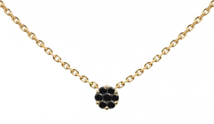 Chain Necklace For Women with 0.05ct Round Black Diamond in Yellow Gold Cluster Setting - Redline - 0++