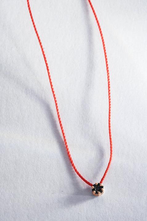 String Necklace For Women with 0.05ct Round Black Diamond in Rose Gold Cluster Setting - Redline - 0++