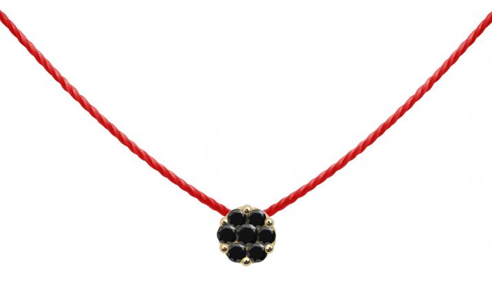 String Necklace For Women with 0.05ct Round Black Diamond in Yellow Gold Cluster Setting - Redline - 0++