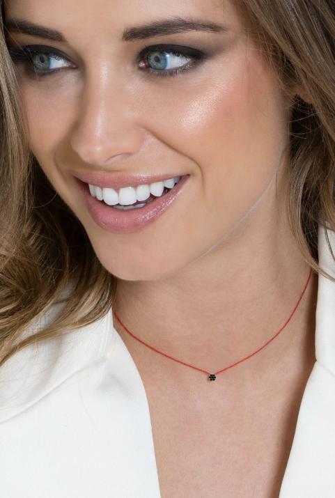 String Necklace For Women with 0.05ct Round Black Diamond in Yellow Gold Cluster Setting - Redline - 0++