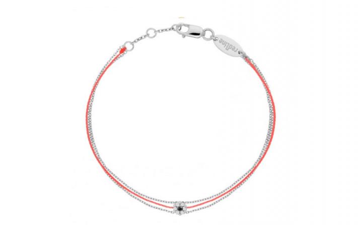 String and chain bracelet with white diamonds and a black diamond in rose gold cluster style setting - Redline