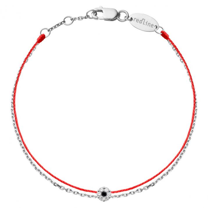 String and chain bracelet with white diamonds and a black diamond in white gold cluster style setting - Redline - 0++