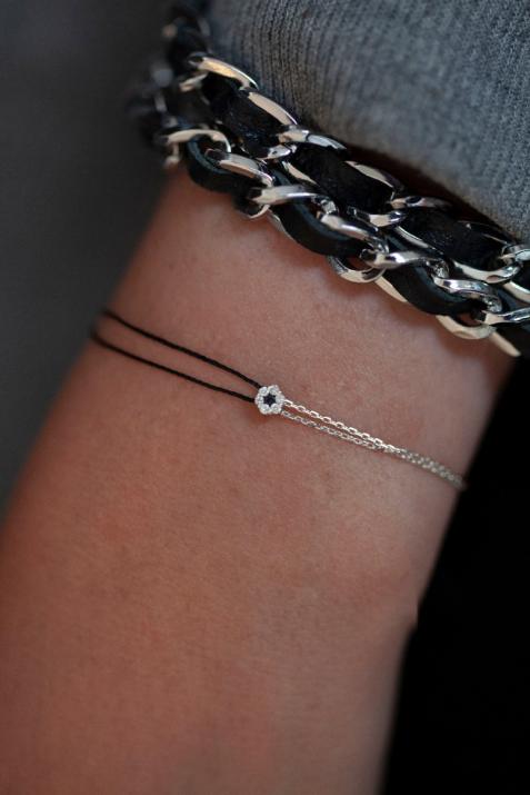 String-Chain Bracelet For Women with 0.06ct Round Diamond in White Gold Cluster Setting - Redline - 0++