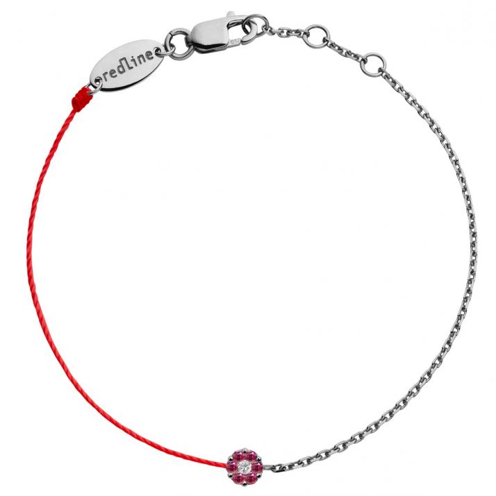 String and chain bracelet with pink sapphires and a white diamond in black gold cluster style setting - Redline
