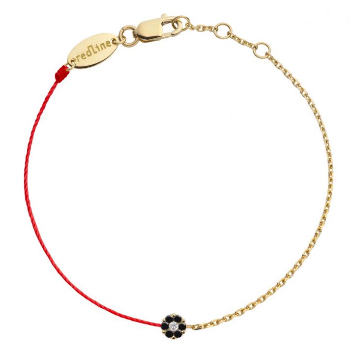 String and chain bracelet with black diamonds and a white diamond in yellow gold cluster style setting - Redline - 0++