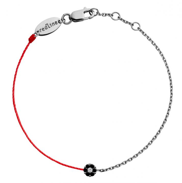 String and chain bracelet with black diamonds and a white diamond in black gold cluster style setting - Redline - 0++