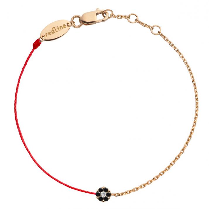 String and chain bracelet with black diamonds and a white diamond in rose gold cluster style setting - Redline - 0++