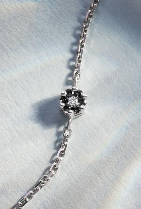 Chain bracelet with black diamonds and a white diamond in white gold cluster style setting - Redline - 0++