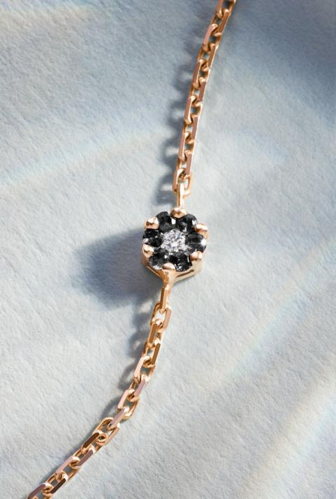 Chain bracelet with black diamonds and a white diamond in rose gold cluster style setting - Redline - 0++