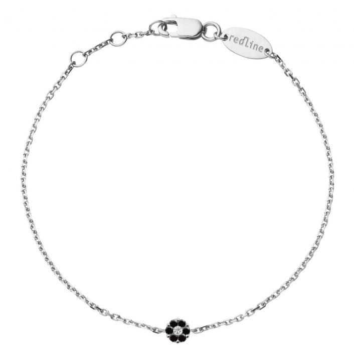 Chain bracelet with black diamonds and a white diamond in white gold cluster style setting - Redline - 0++