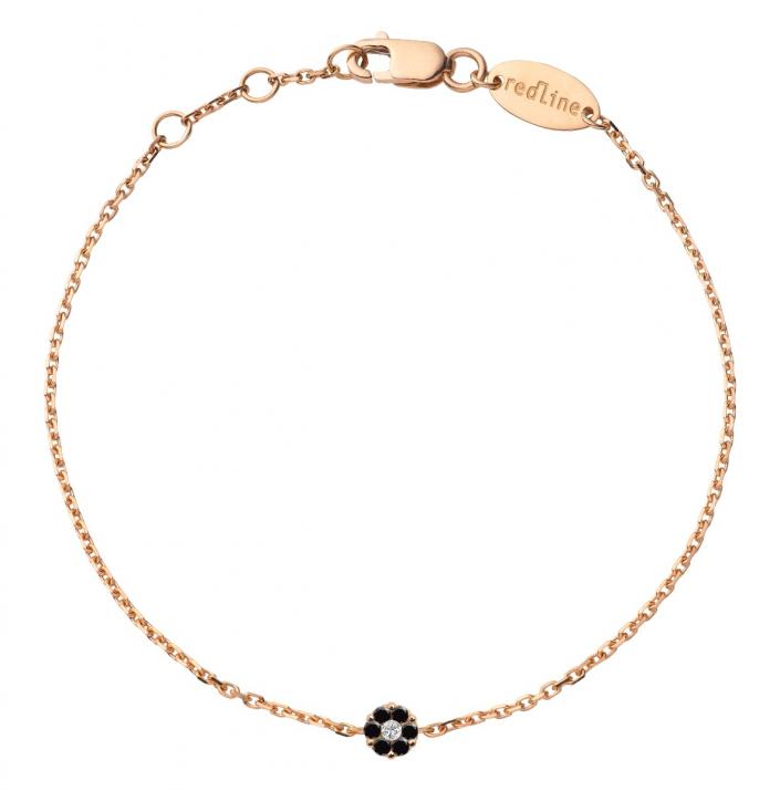 Chain bracelet with black diamonds and a white diamond in rose gold cluster style setting - Redline - 0++