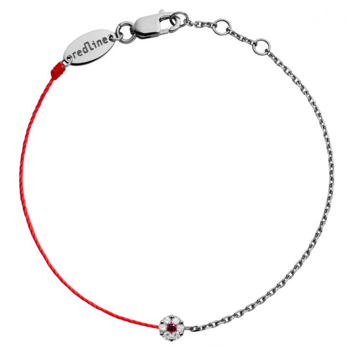 String and chain bracelet with white diamonds and a pink sapphire in black gold cluster style setting - Redline - 0++