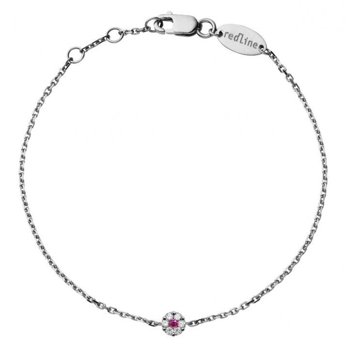 Chain bracelet with white diamonds and a pink sapphire in black gold cluster style setting - Redline