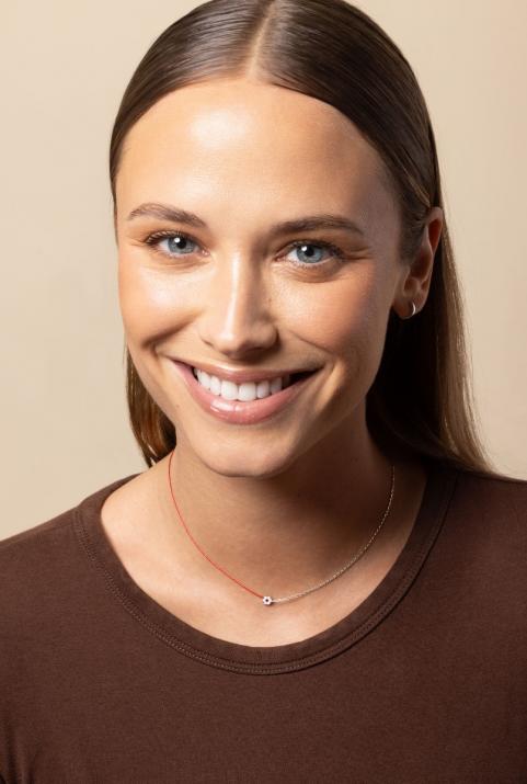 String-Chain Necklace with 0.05ct Round Diamond and Rose Sapphire in White Gold Cluster Setting - Redline - 0++