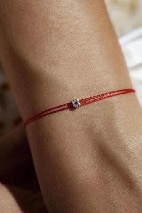 Twin Strings Bracelet For Women with 0.05ct Round Diamond and Rose Sapphire in Yellow Gold Cluster Setting - Redline - 0++