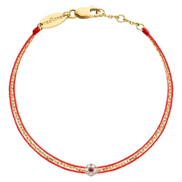 String Bracelet For Women with 0.05ct Round Diamond and Rose Sapphire in Yellow Gold Cluster Setting - Redline