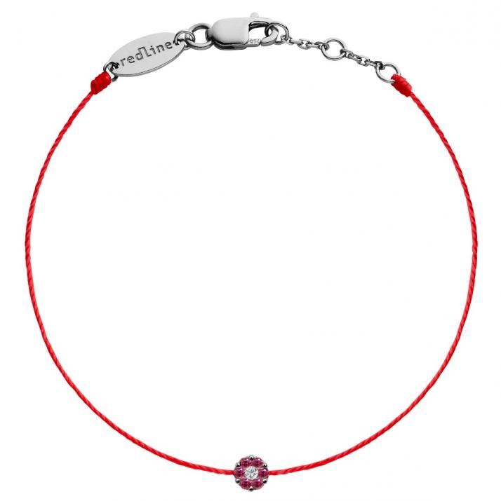 String bracelet with pink sapphires and a white diamond in black gold cluster style setting - Redline - 0++