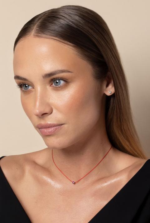 String necklace with pink sapphires and a white diamond in black gold cluster style setting - Redline - 0++