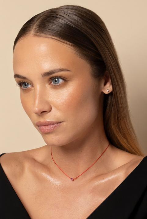 String necklace with pink sapphires and a white diamond in rose gold cluster style setting - Redline - 0++