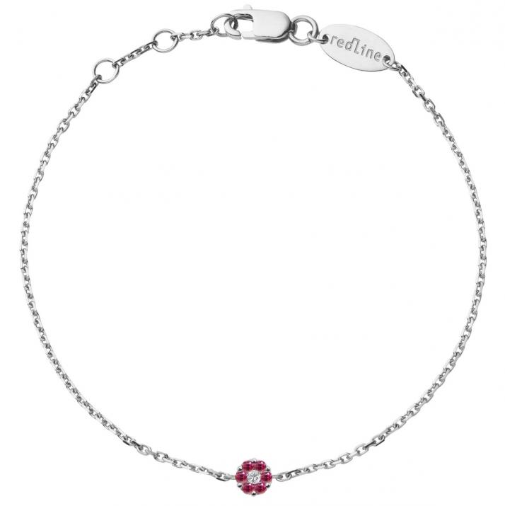 Chain Bracelet For Women with 0.01ct Round Diamond and Rose Sapphire in White Gold Cluster Setting - Redline - 0++