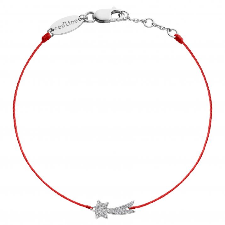 String bracelet with diamond-paved shooting star in white gold - Redline