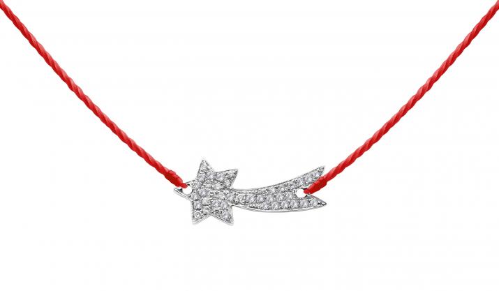 String necklace with diamond-paved shooting star in white gold - Redline