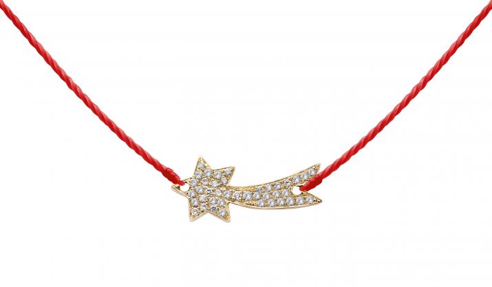 String necklace with diamond-paved shooting star in yellow gold - Redline