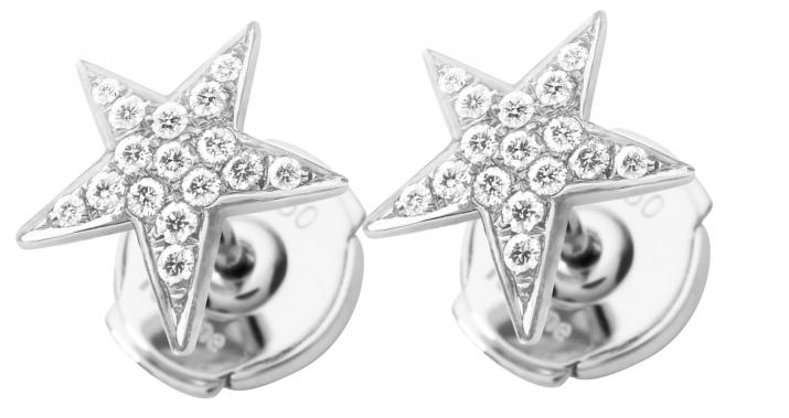 White gold chain earrings with diamond-paved star - Redline
