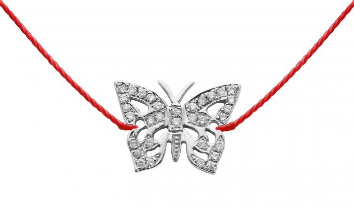 String necklace with diamond-paved butterfly in white gold - Redline - 0++