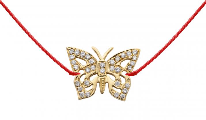 String necklace with diamond-paved butterfly in yellow gold - Redline - 0++