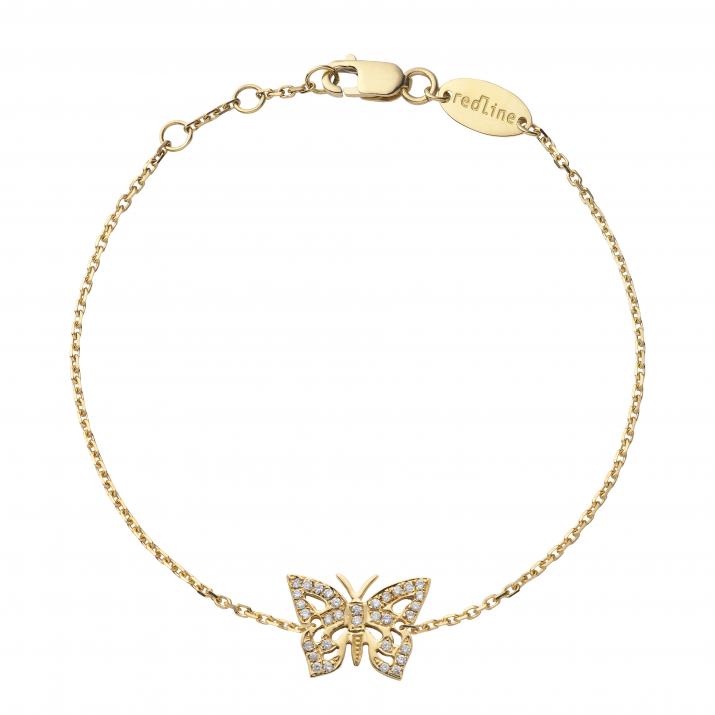Yellow gold chain bracelet with diamond-paved butterfly - Redline - 0++