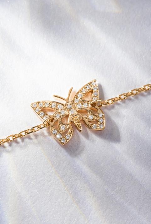 Rose gold chain bracelet with diamond-paved butterfly - Redline - 0++